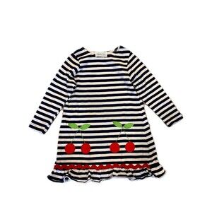 Funtasia Too Girls 3T Navy White Striped Dress Cherry Applique Ruffle Hem